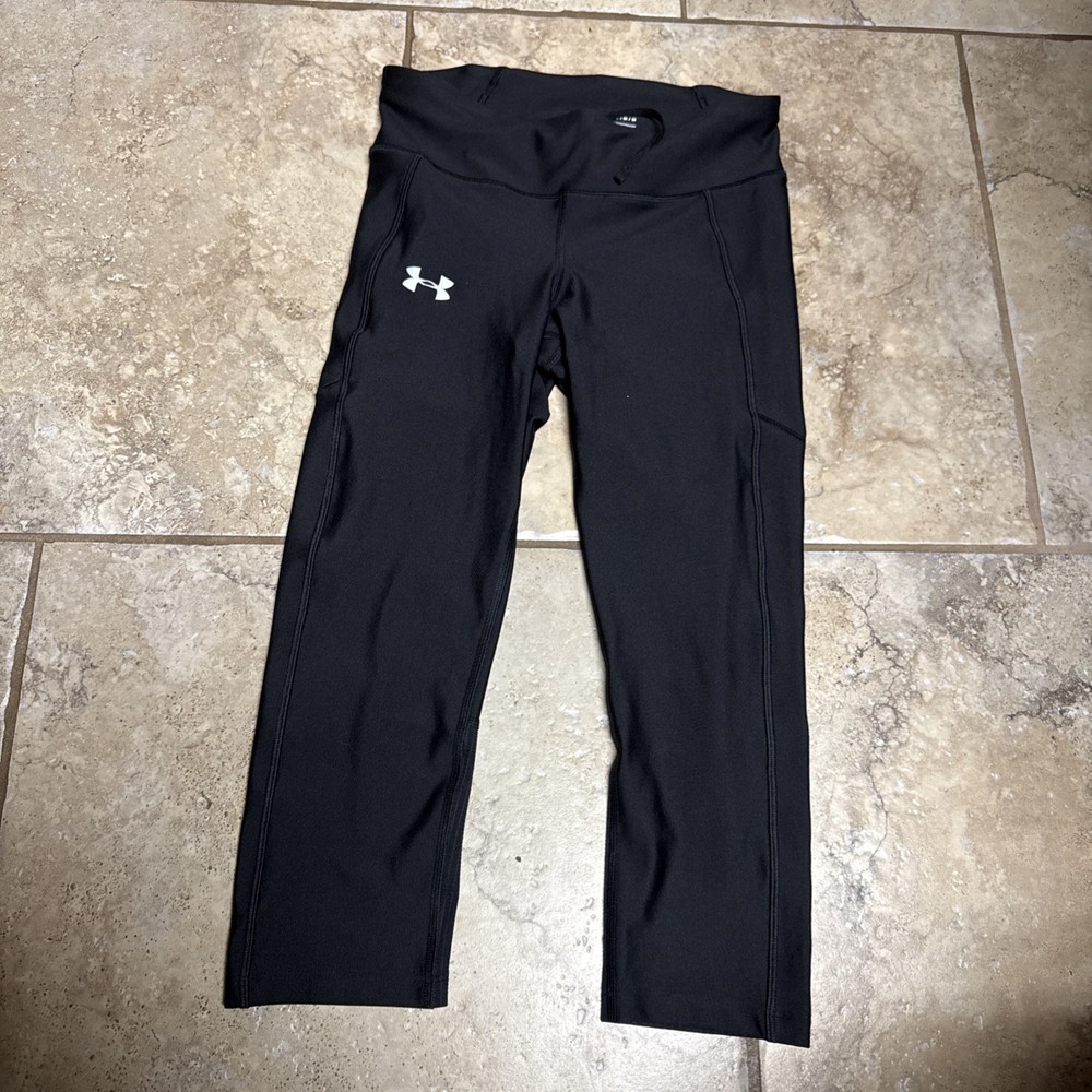 Under Armour Womens Medium Black Capri Running Leggings Heatgear Compression