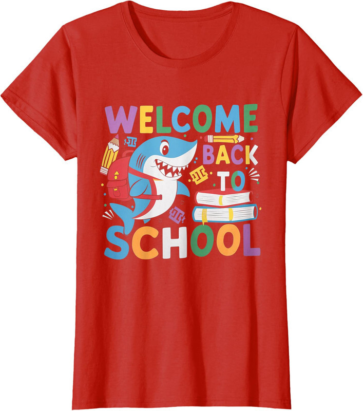 Welcome Back to School 2024-2025 Shark Funny Teacher Ladies' Crewneck T-Shirt-image