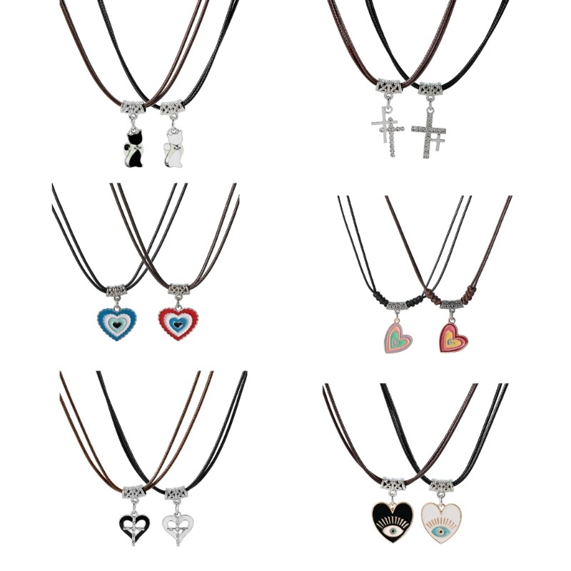 2pcs Fashion Heart Cross Pendant Necklace Clavicle Chain Couple Jewelry