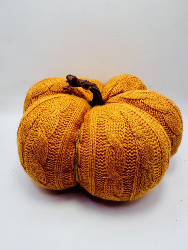 Cable Knit Decorative Pumpkins Orange Halloween Decor 4” x 8”