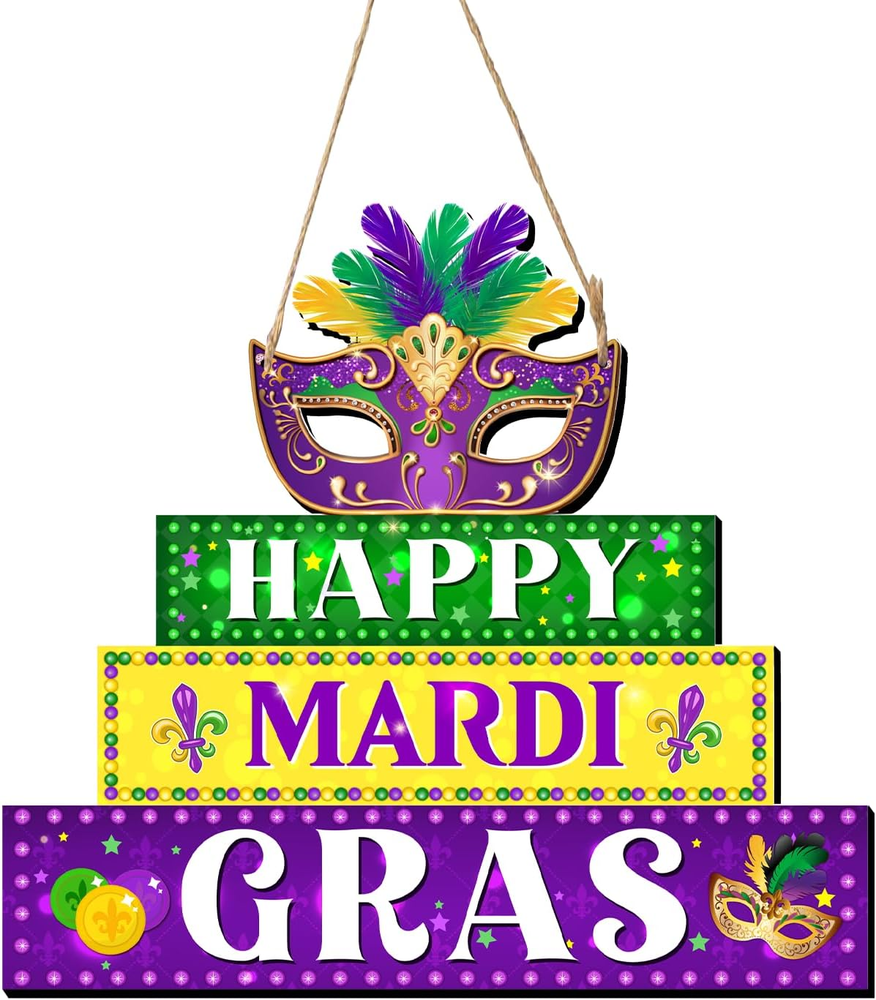 Mardi Gras Decorations-Happy Mardi Gras Sign Front Door Decor Happy Mardi Gras W