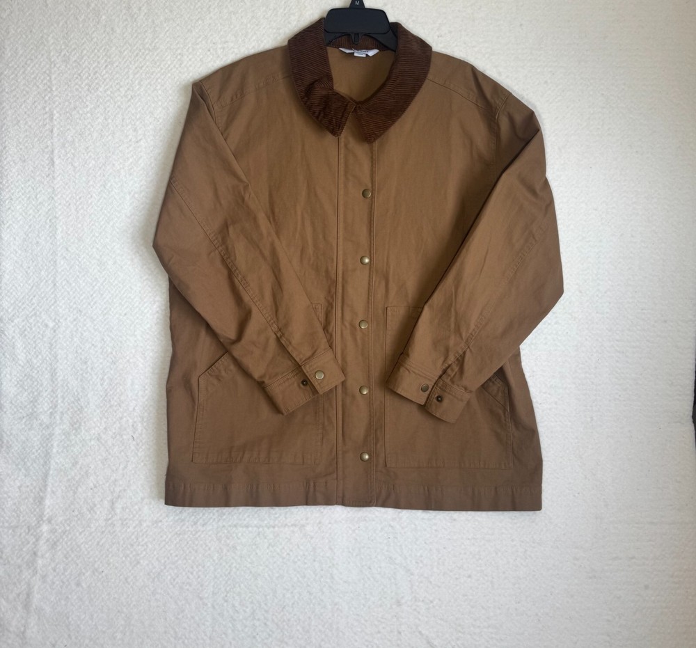 Old Navy Mens Chore Barn Canvas Brown Corduroy Collar Zipper Jacket Coat XL