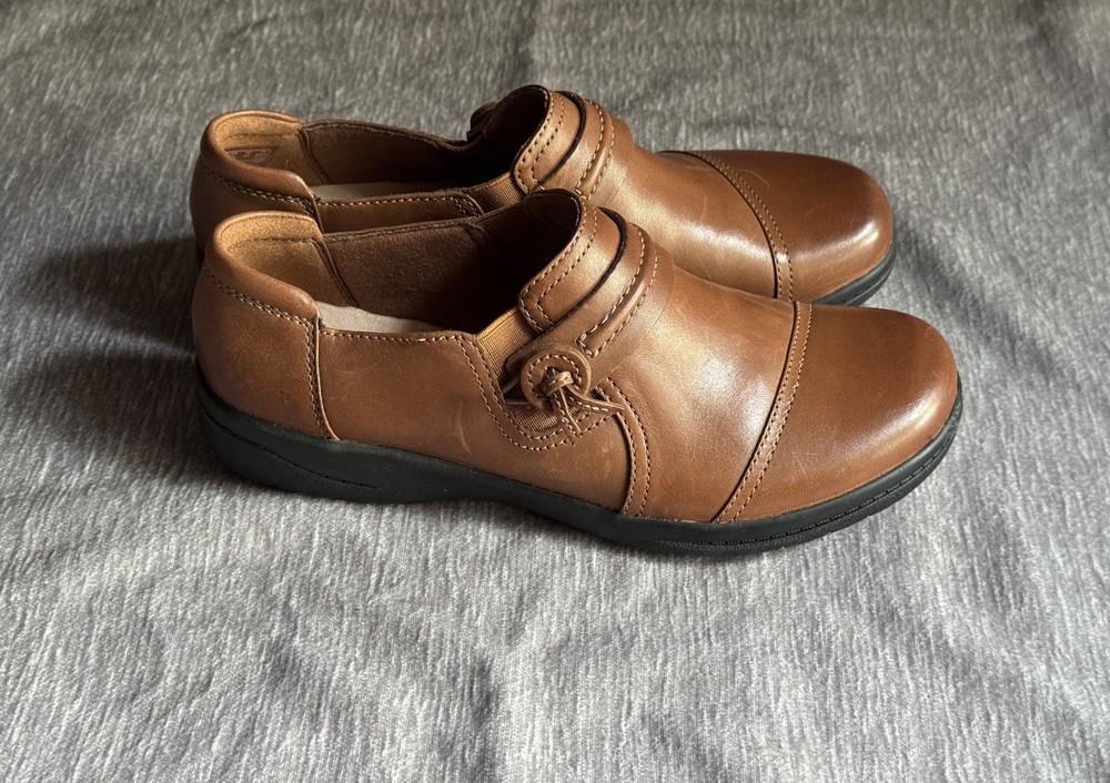 Clarks Collection Cheyn Madi Brown Leather Slip-on Shoes Size US 6.5M