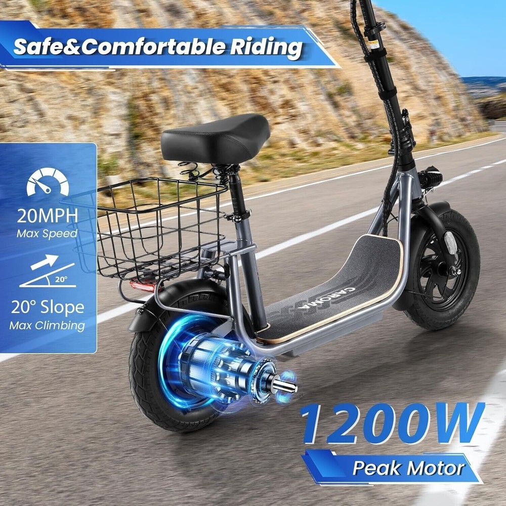 1200W Adult Electric Scooter with Seat Long Range Commuter Foldable E-Scooter