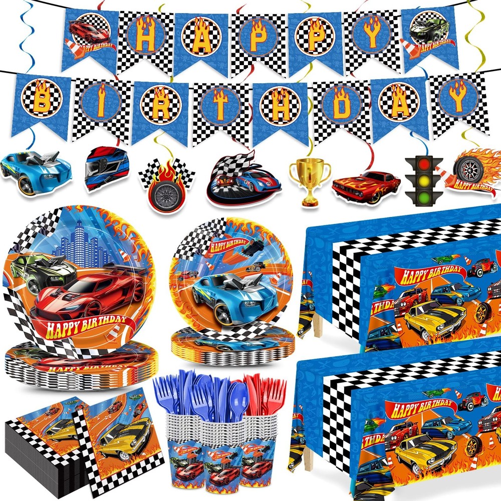 179pcs Racing Car Plates Napkins Birthday Party Decorations Disposable Tablew...