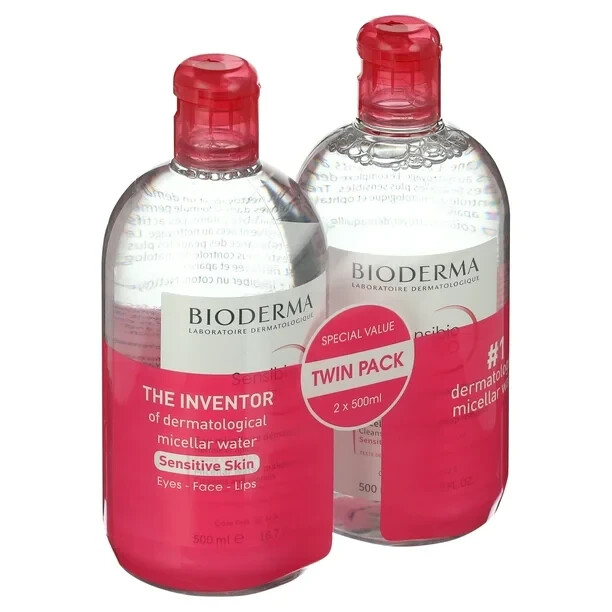 Bioderma Sensibio Micellar Water Cleansing and MakeUp Removing 2x 500ml/16.7FLoz