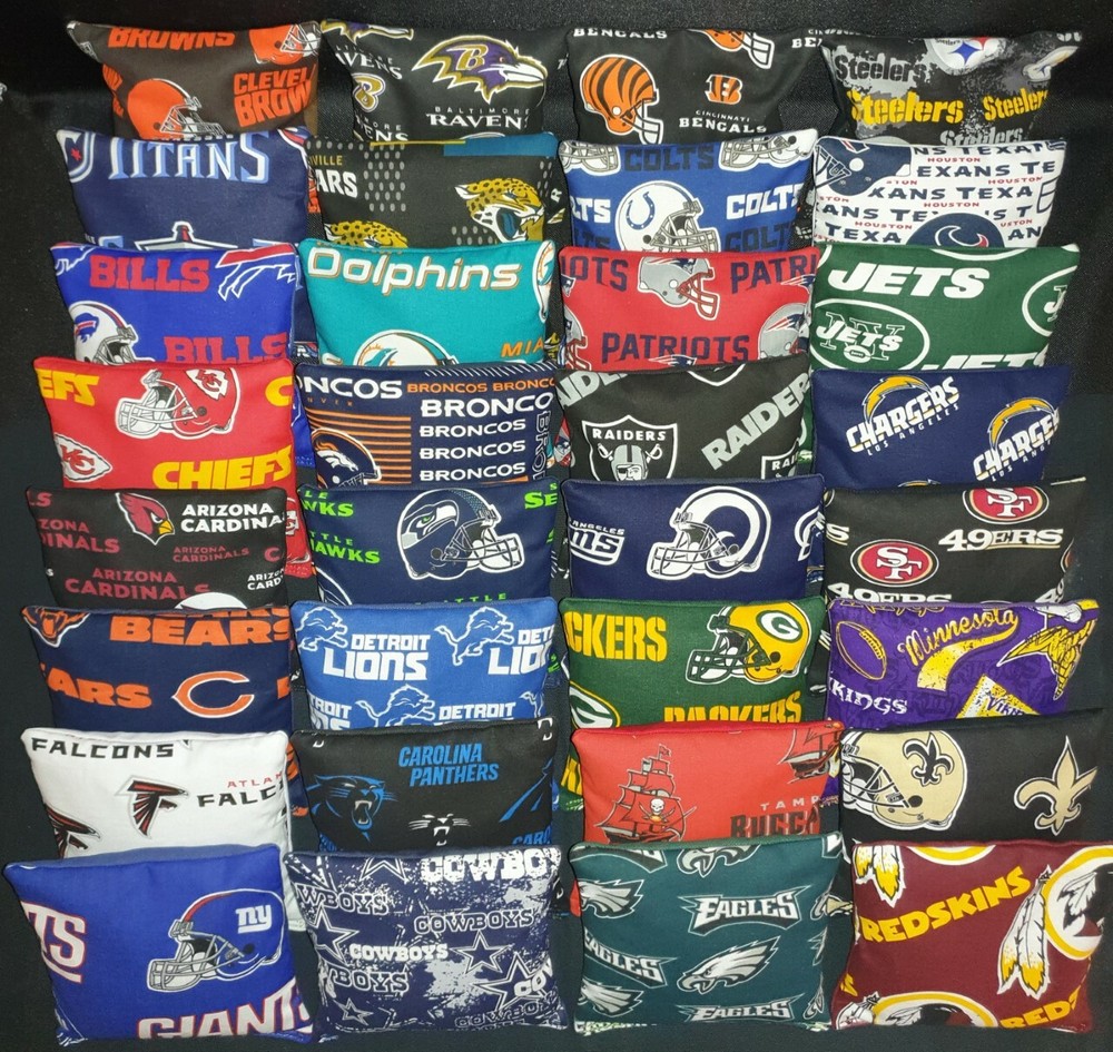 Set of 8 Cornhole Bags All Weather Bean Bags Pick Your Football Team Or Mix Team