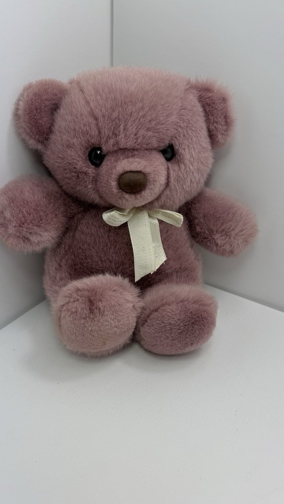 Vintage 1991 Commonwealth Lavender Pink Teddy Bear Plush 9” Fluffy Bow Tag