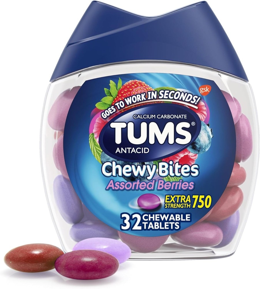 TUMS Chewy Bites Assorted Berries Extra Strength Antacid Chewable Tablets 32 Ct