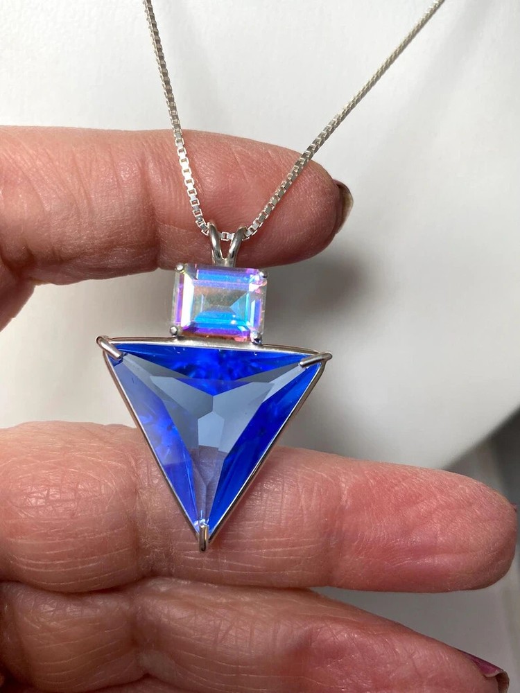 Angelic Star Blue Quartz Mercury Topaz Emerald Cut 925 Sterling Silver Vogel  