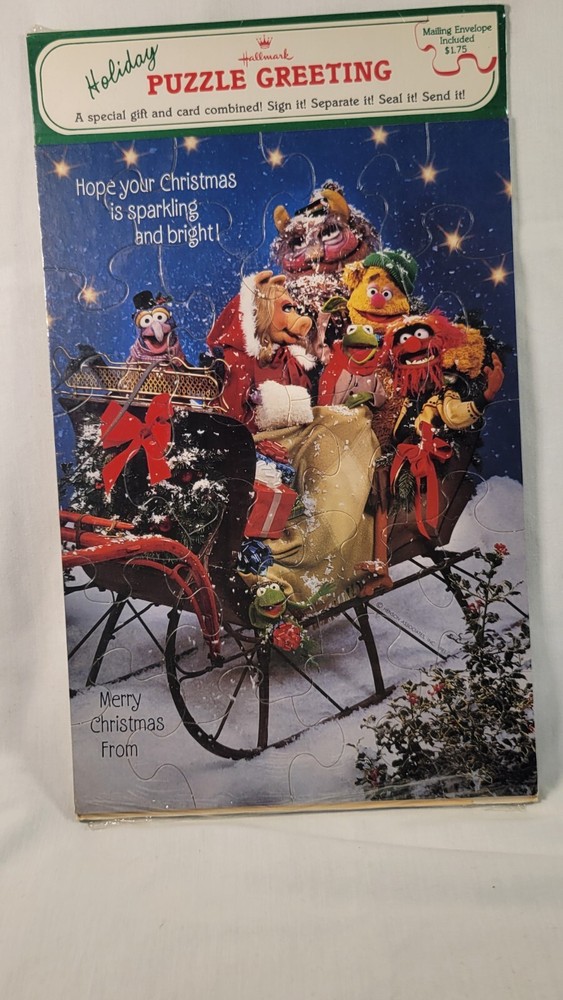 Vintage Hallmark Holiday Puzzle Greeting Card The Muppets Sled Sealed