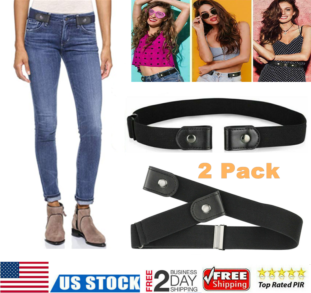 2 Pack Buckle Free Elastic-Invisible-Belt Unisex-No-Bulge Hassle Waist Belts NEW