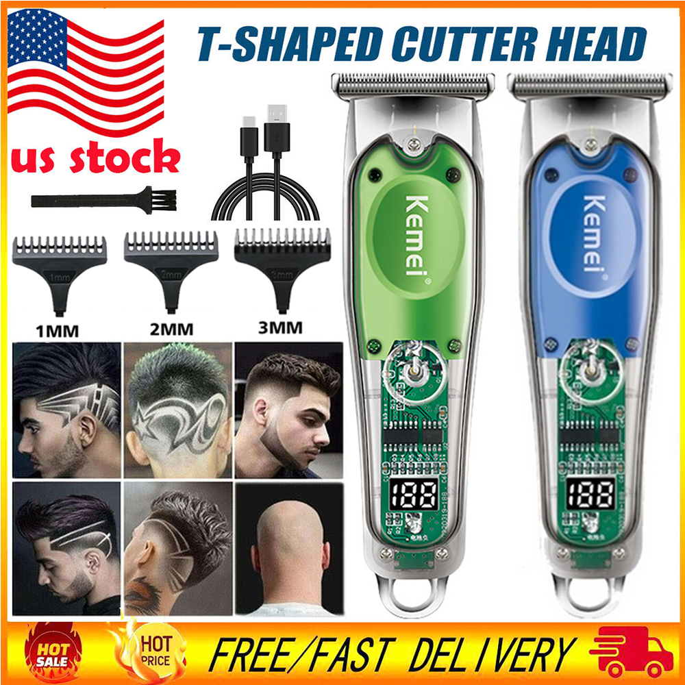 Kemei-322 Cordless Hair Clipper Trimmer with LCD Display for Beard and Shaving Set in Black