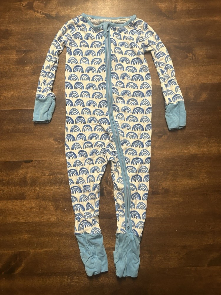 Little Sleepies Blue Rainbows Zippy One Piece Pajamas Size 6-12M