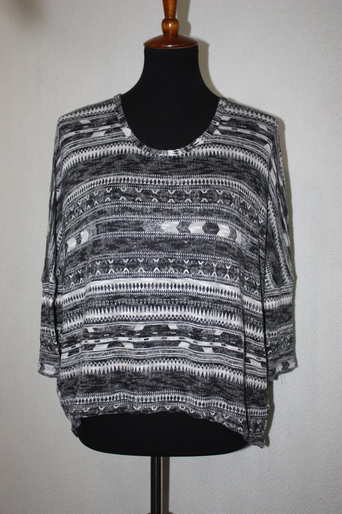 Mason + Mackenzie M Gray 3/4 Dolman Sleeve Button Back Knit Slouch Sweater Top