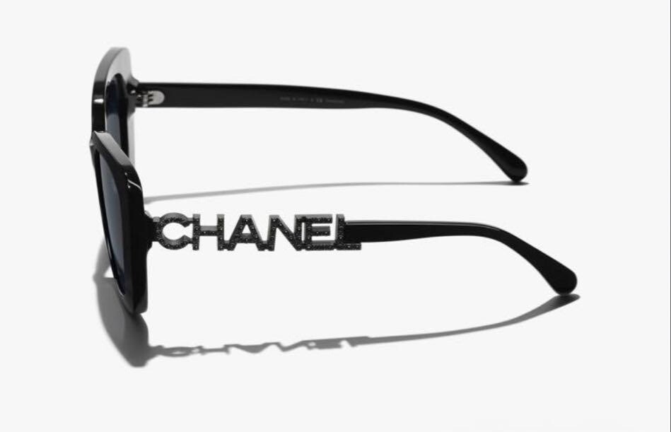 CHANEL 5422 Black Rhinestone Sunglasses with Coco Logo
