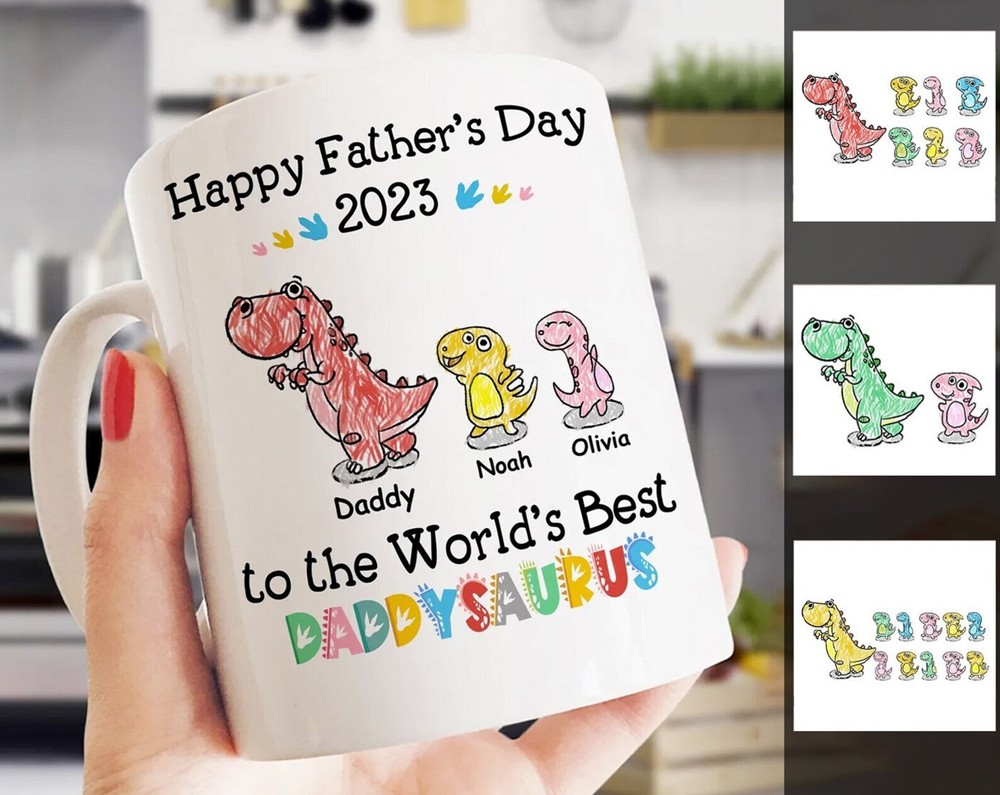 Personalized Best Dadasarus Daddysaurus Mug 2023 Fathers Day Gifts Custom Kids N