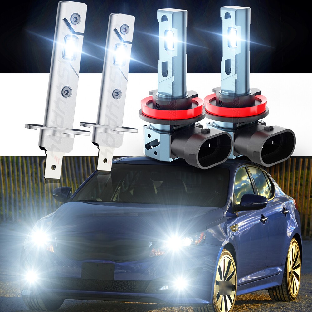 H1 H11 LED Headlight Bulbs Kit High Low Beam Super Bright 6000K Combo Pack of 4