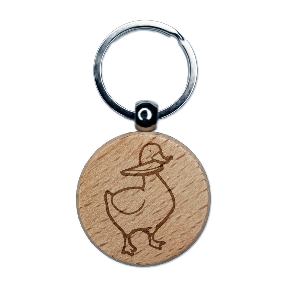 Threatening Goose with Kitchen Knife Engraved Wood Round Keychain Tag Charm