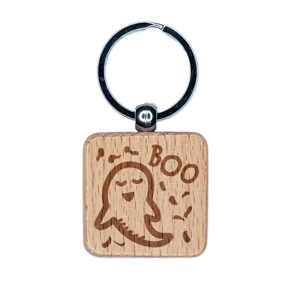 Spooky Sweet Ghost Boo Halloween Wooden Keychain Charm Tag  