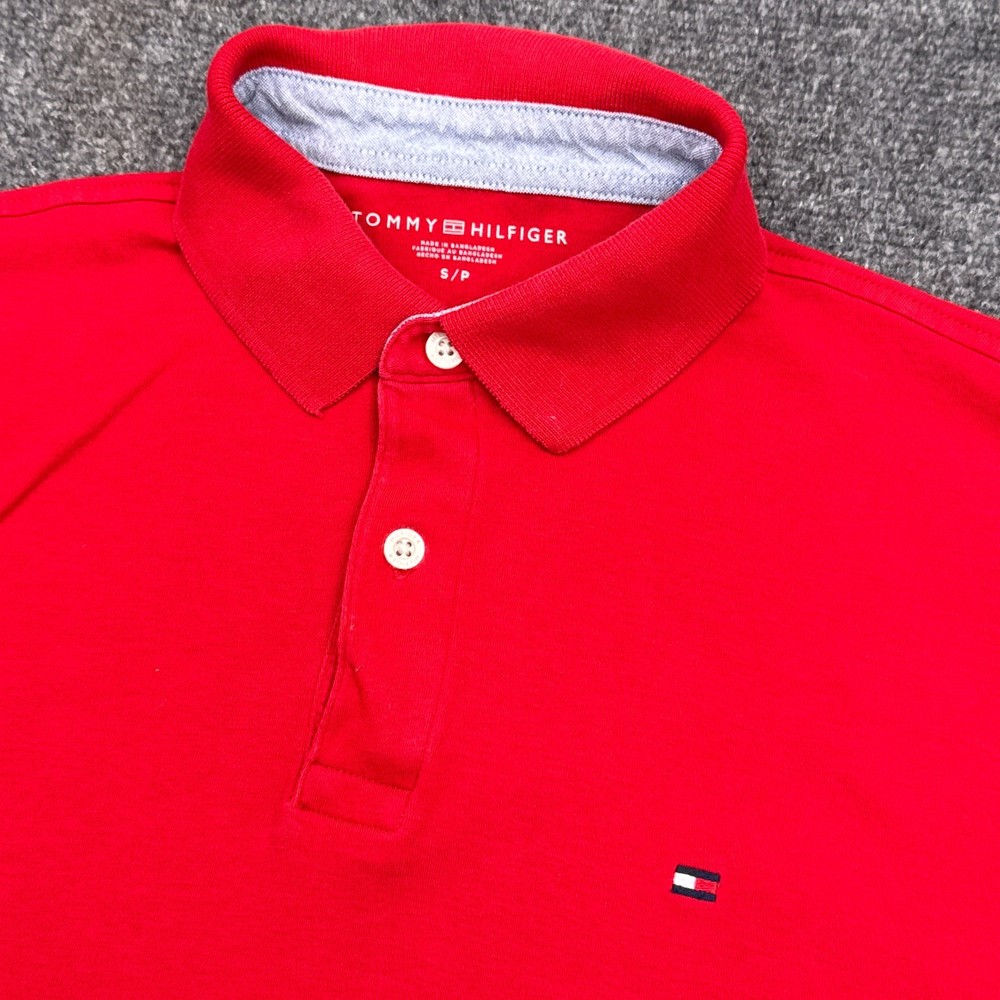 Tommy Hilfiger Essential Polo Shirt Mens Size Small Red Flag Logo Casual