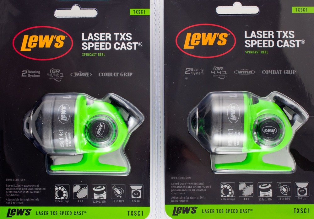 (LOT OF 2) LEW'S LASER TXS TXSC1 4.4:1 GEAR RATIO SPINCAST REEL CLAM PACK