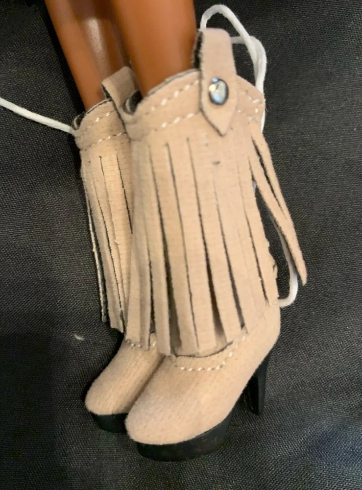Beige Western Cowgirl Fringe Boots for 12 Inch Blythe BJD Dolls