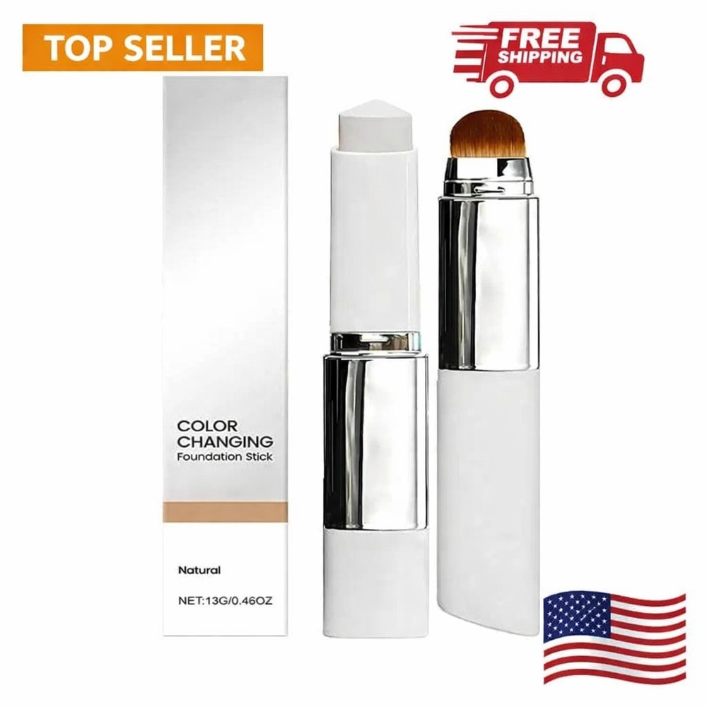 Color-Changing 2-in-1 Foundation Stick with Brush Lightweight Moisturizing Conc