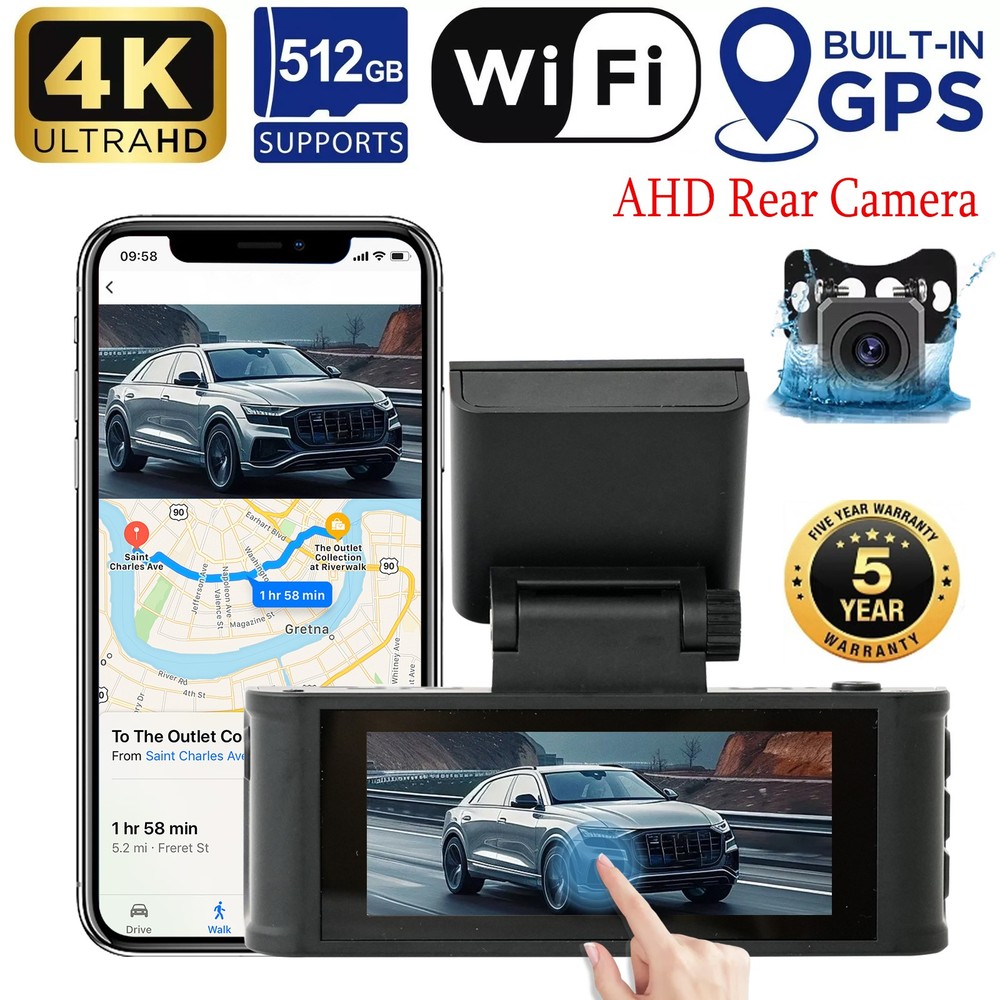 4K 2160P 3.18 Inch Touch Screen Dash Cam with WiFi GPS for Cars