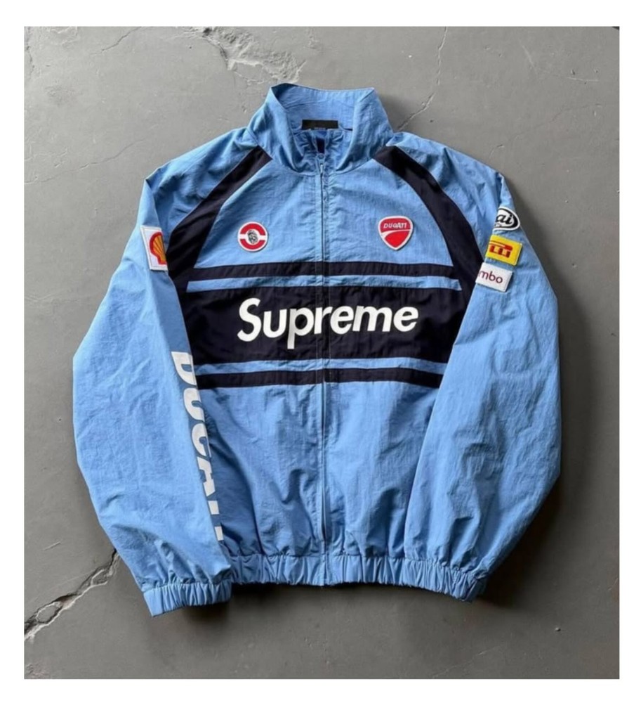 Supreme x Ducati Track Jacket Shell Racing Windbreaker Sky&Navy Blue Streetwear