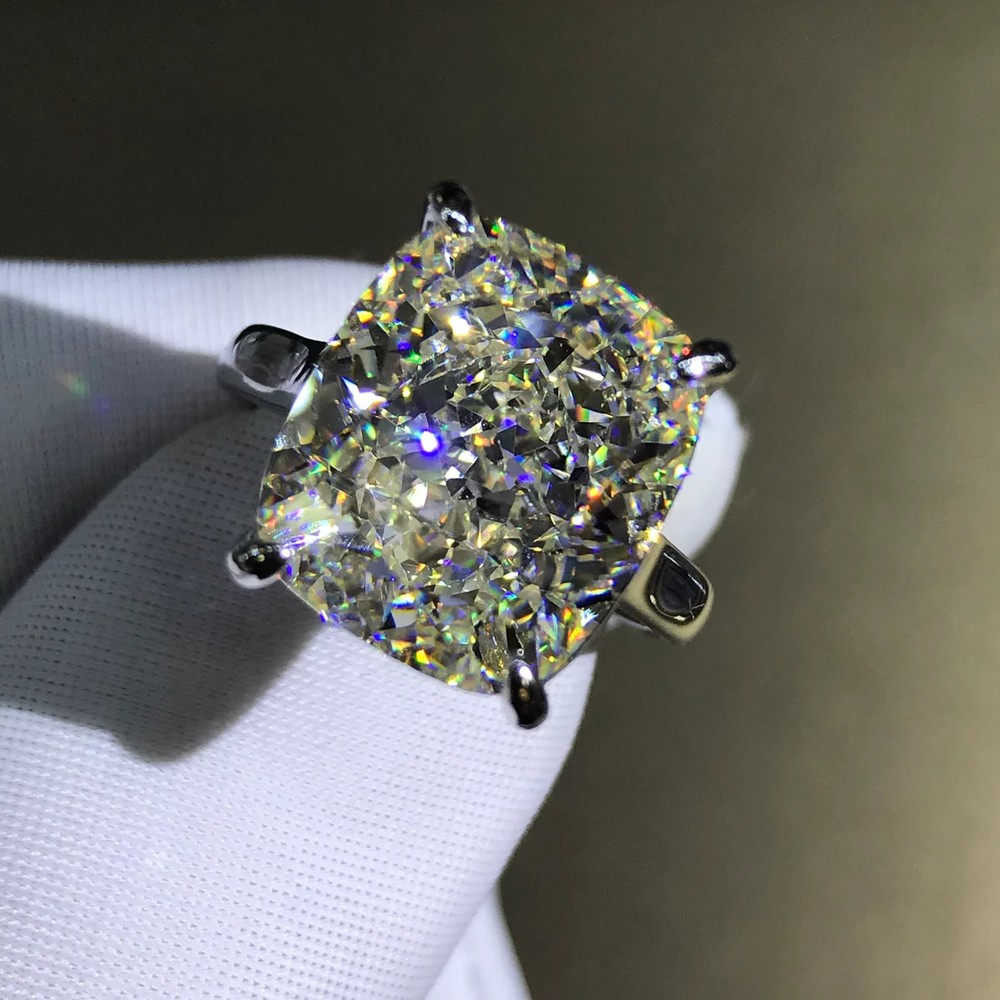 12 Carat Cushion Cut 4 Claw Cathedral Basket G-H 14K Gold Moissanite Ring