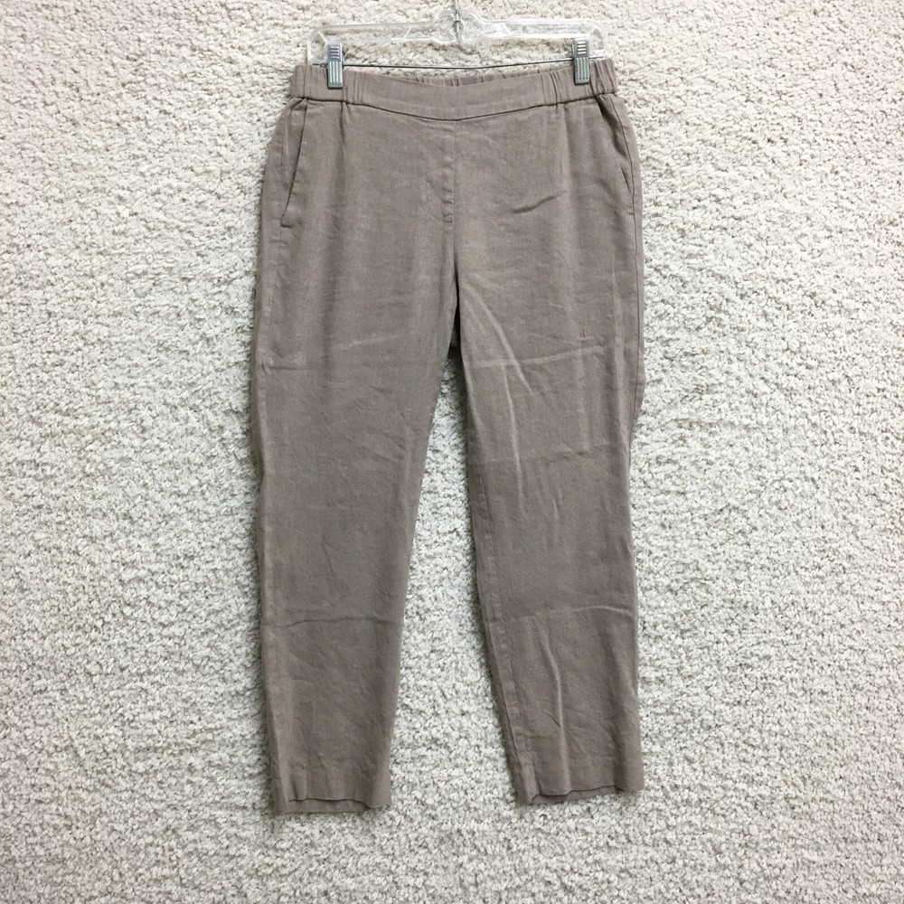 J Jill Pants Small Adult Beige Linen Stretch Tapered Leg Pull On Casual Womens S