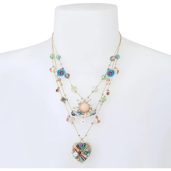 Betsey Johnson Womens Butterfly Charms Layered Necklace