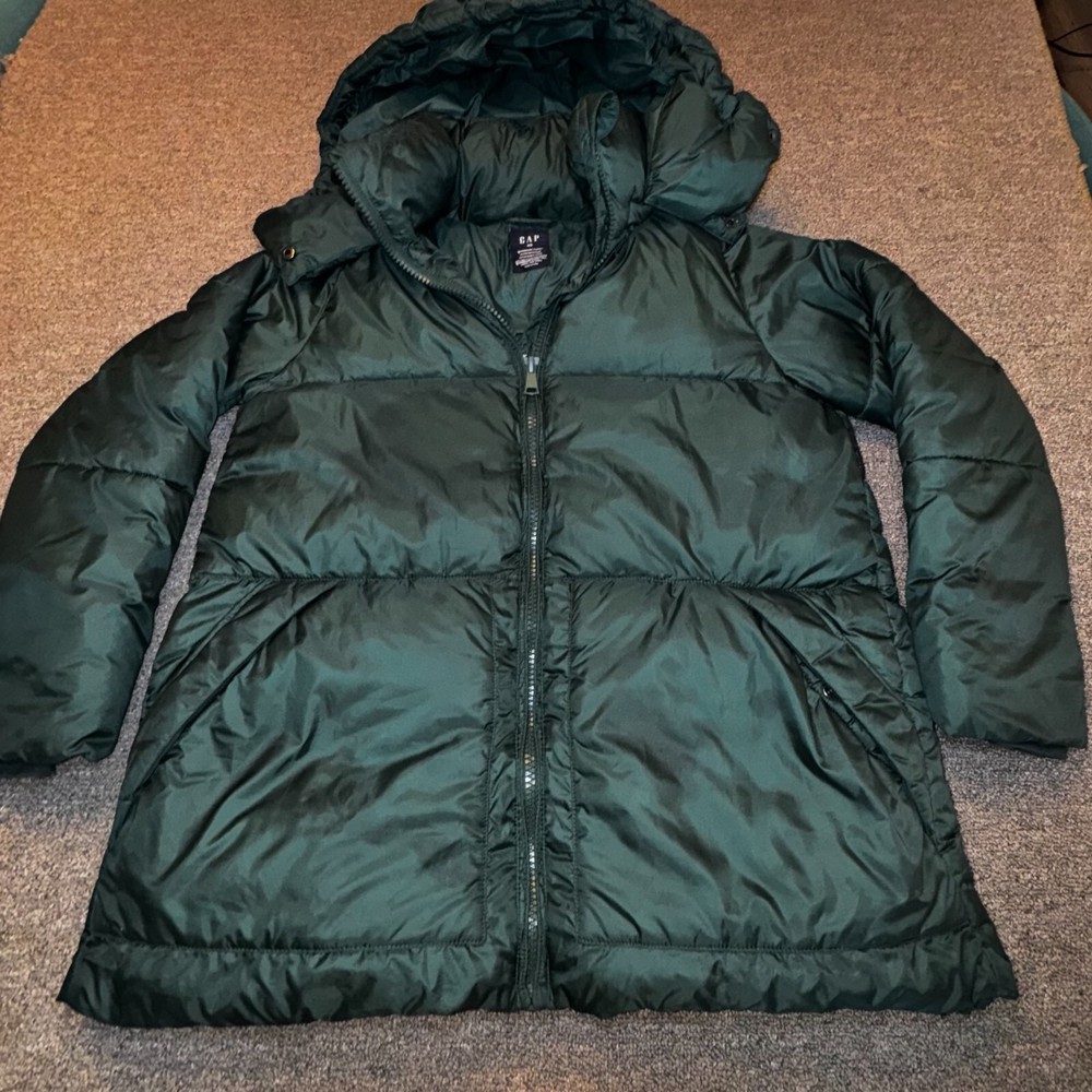 GAP Mens Big Puff Jacket in Green Size XS with Primaloft P.U.R.E Insulation
