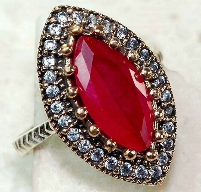 Sterling Silver 2CT Treated Ruby Ring Ottoman Empire Style Size 8.5  