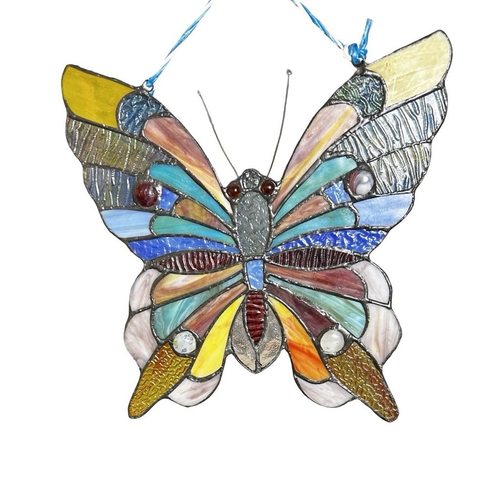 Butterfly Tiffany-style Stained Glass Suncatcher Colorful 10 3/4” Home Decor