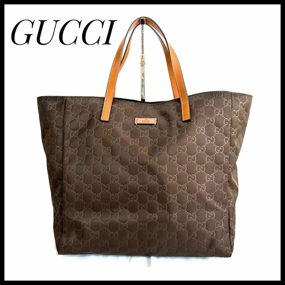 Gucci Brown Nylon Tote Bag Large Lightweight Travel Handbag