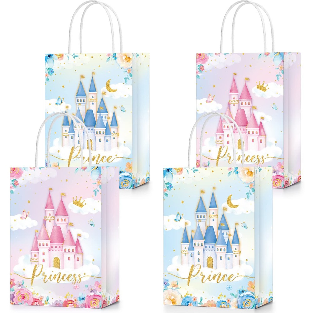 24 Pcs Princess & Prince Castle Party Bags with Handles - Candy & Treat Goodi...