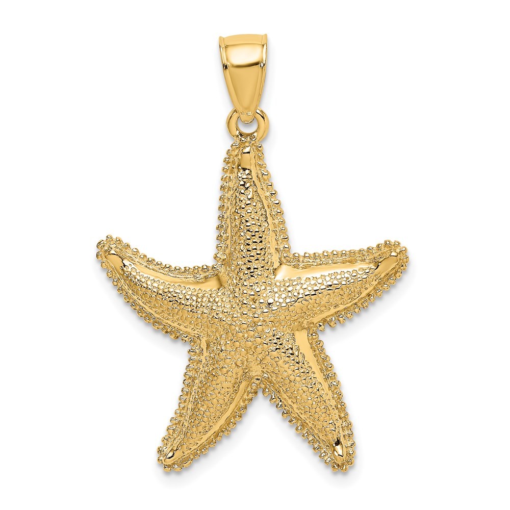 14k Yellow Gold Textured Starfish Charm Pendant L-1.7 Inch, W-1.03 Inch