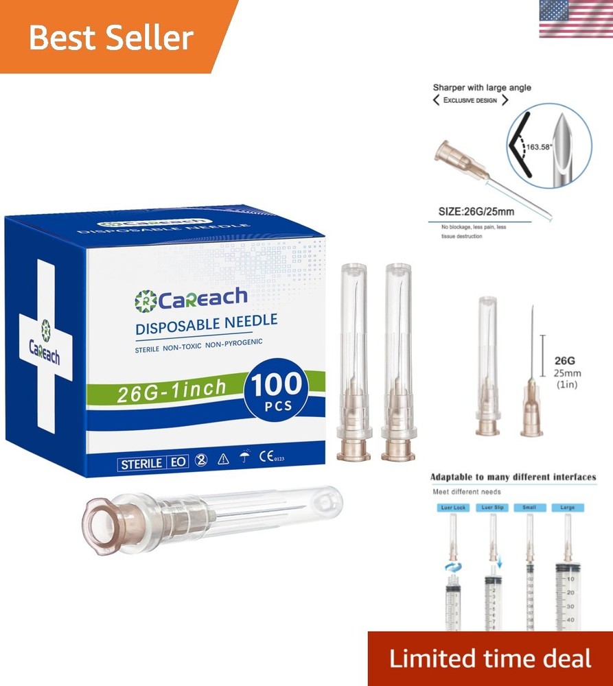 Individually Wrapped 100pcs 26 Ga 1 Inch Sterile Needles for Safe Industrial Use