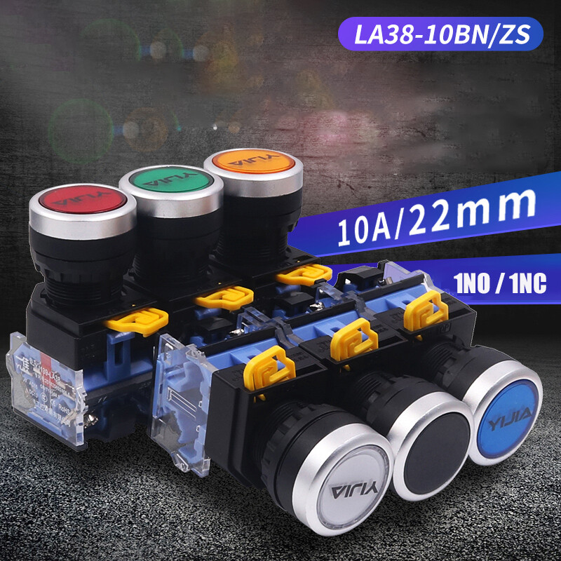 22mm Flat Push Button Switch Momentary Latching 1NO 1NC Multi-Color