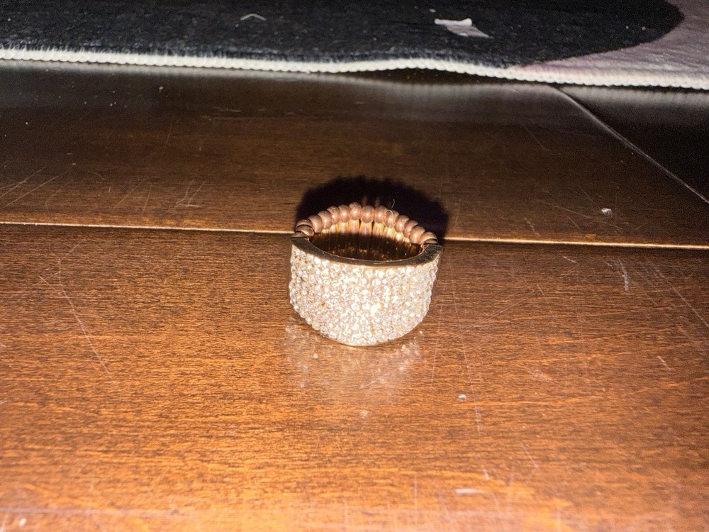 Paparazzi Gold Tone Pave Rhinestone Wide Band Stretch Ring - One Size