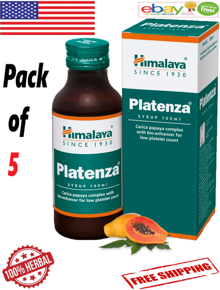 5x Himalaya Platenza Syrup For Low Platelet Count 100ml. Each (Free Ship)