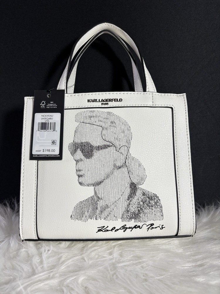 Karl Lagerfeld Nouveau Small White Leather Tote Purse New With Tags