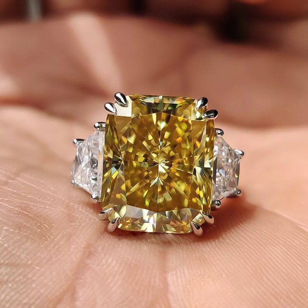 25.50 Ct Radiant Cut Champagne Diamond Ring 925 Silver Gift Ring