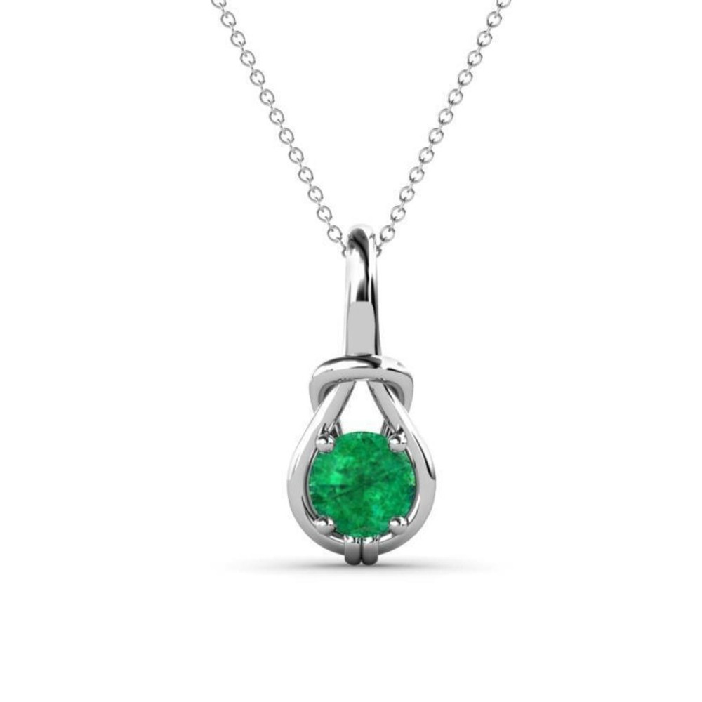 Mothers Day Round Emerald Gemstone Sterling Silver Sister Chain Necklace Sale  -image