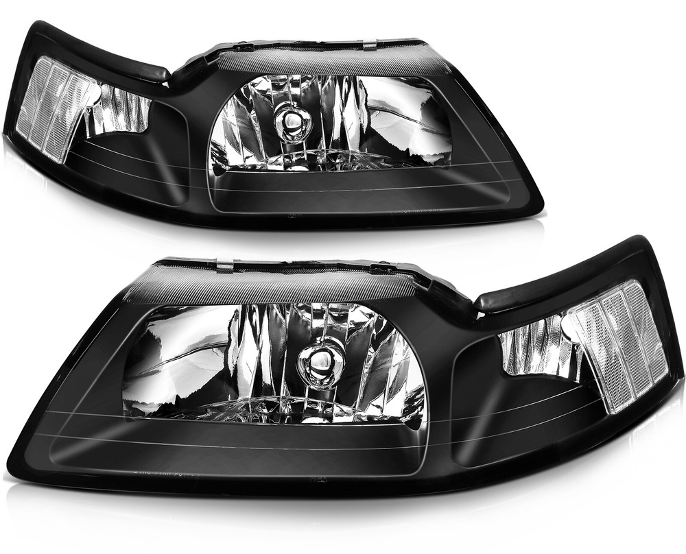 Black Housing Headlight Assembly Pair for 1999-2004 Ford Mustang