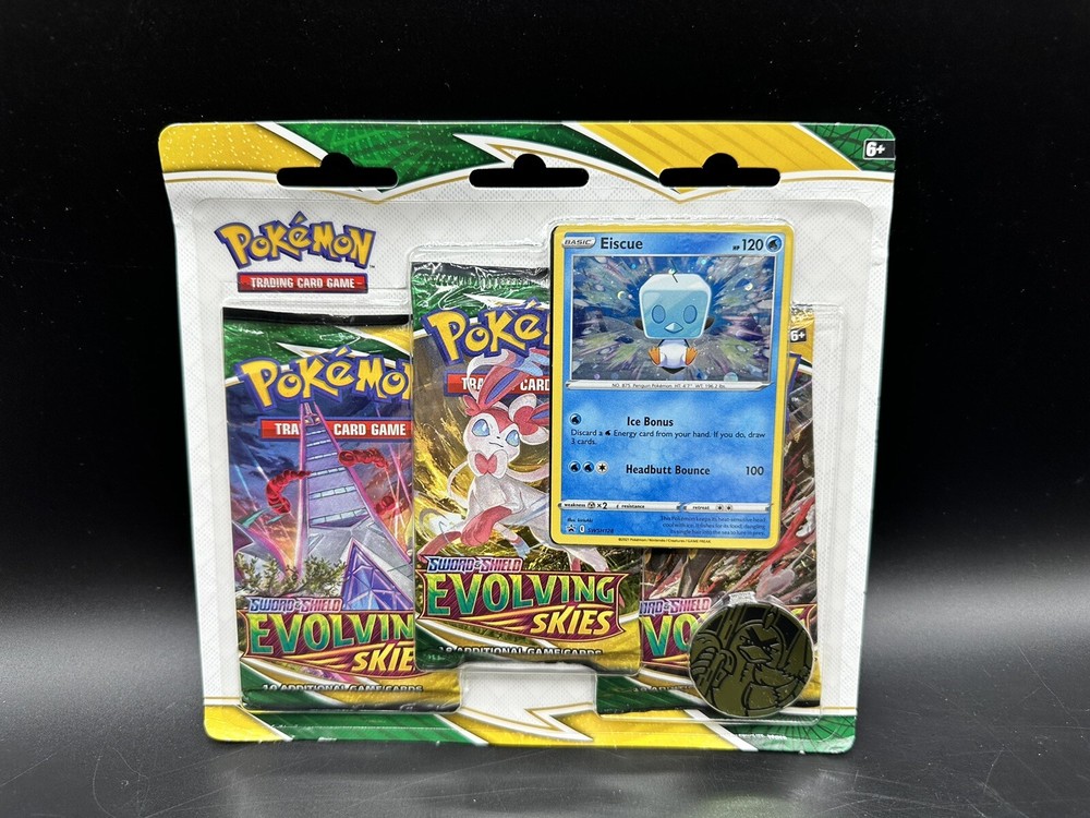 Pokemon TCG Sword & Shield Evolving Skies 3 Pack Blister + Eiscue Promo Card..