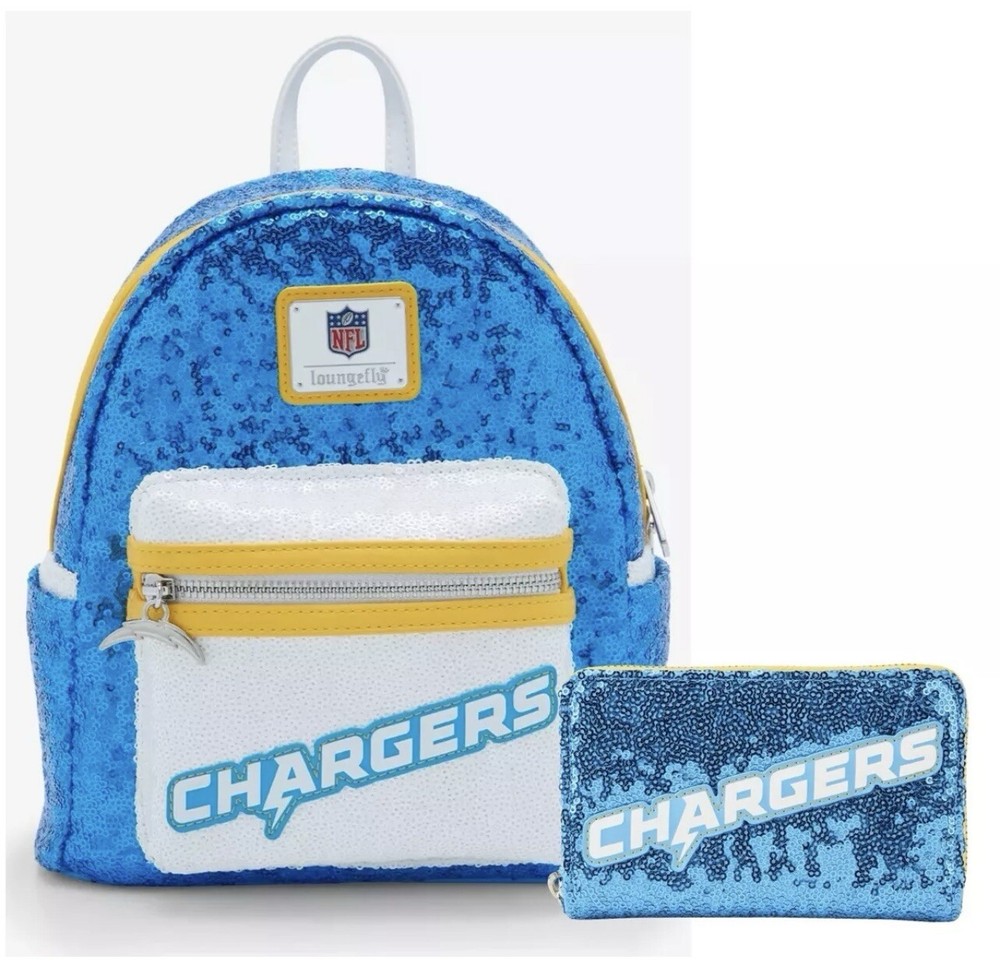 Loungefly NFL Los Angeles Chargers Sequin Mini Backpack with Wallet Set