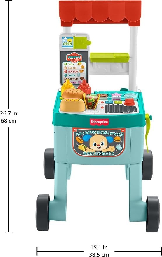 Fisher-Price Baby Push Toy 4-in-1 Snack Cart Walker Learning Activity, 14 Pieces